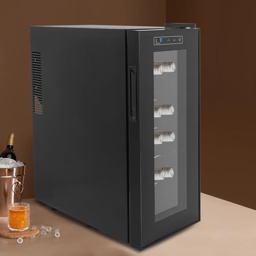 12 Bottle Wine Fridge, Thermo Wine Cooler with LED Temperature Display Screen, Freestanding Wines Refrigerator Chiller for Red White Sparkling, Champagne, Home Bar WineCellar