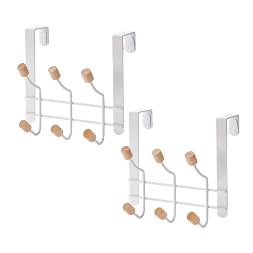 BEEK Ganchos para puerta para colgar abrigos de puerta ganchos para puerta Wardrobe Hooks Kitchen Bathroom Hallway Bedroom Coat Hooks Door Wardrobe with 6 Hooks 2 Set No Drilling