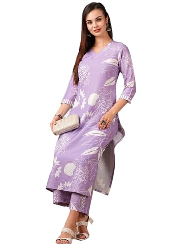 Image of GoSriKi Women's Cotton Blend Straight Printed Kurta with Pant