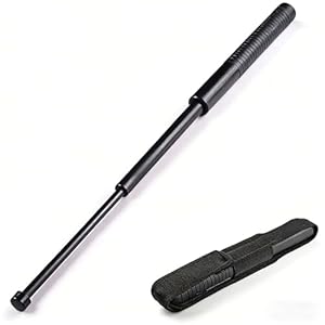 Nayels Teleskopischer Wanderstock, Schwarz, Metall, 3-teilig, Anti-Rutsch Griff, Glasbrecher-Spitze, mit Oxford Tragetasche