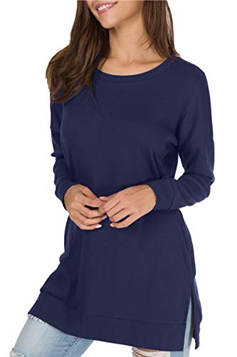 Image of levaca Women's Fall Long Sleeve Side Split Loose Blouses Casual Pullover Tunic Tops