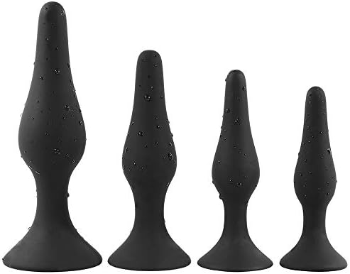 Butt Plugs Trainer Silicone Anal Plugs Beginners Starter Set for Women and Men Soft Silicone Plugs Toys Trainer 4 Piece Set (Black)
