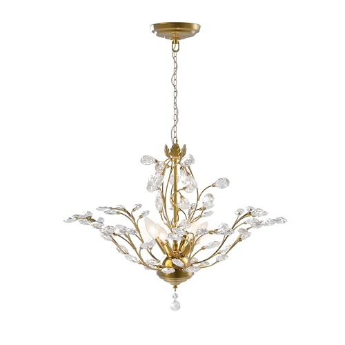 Maxax Gold Crystal Chandelier, 4-Light K9 Crystal Pendant Light, Adjustable Electroplated Ceiling Fixture for Dining Room, Living Room, Bedroom, and Foyer, 18.1" D x 58" H by Maxax - Used condition - Image 8