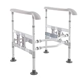 TENNIEX Toilet Safety Rails for Seniors Adjustable Height Width 4-Clamp Toilet Safety Frame with Threaded Non-Slip Foot Pads 330LBS Load Capacity for Bathroom Hospital, Grey