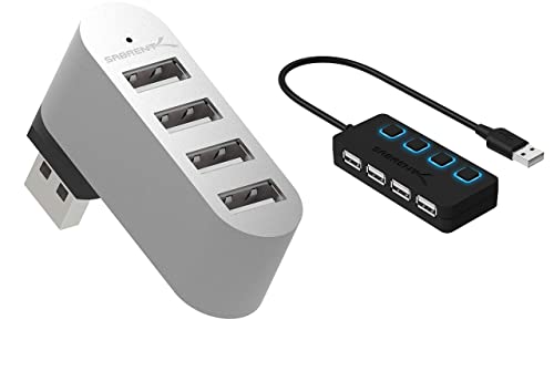 SABRENT Premium 4 Port Aluminum Mini USB 2.0 Hub + 4-Port USB 2.0 Hub with Individual LED lit Power Switches