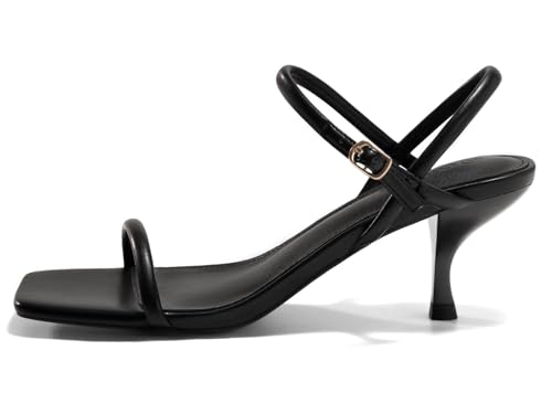 Coutgo Womens Strappy Kitten Heels Open Square Toe Sandals Buckle Ankle Strap Summer Dress Shoes3