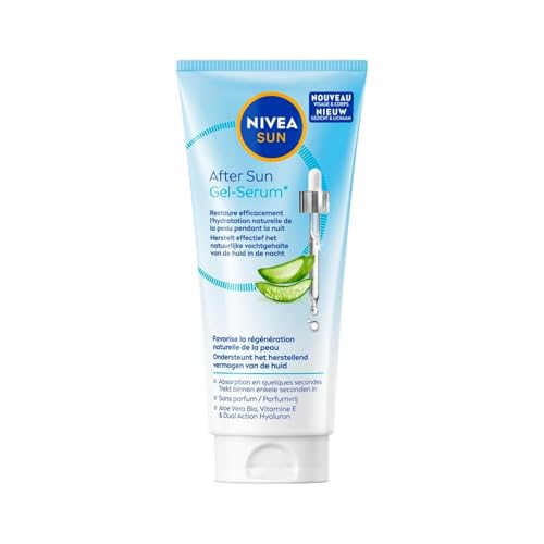 NIVEA SUN - Gel-Sérum Après Soleil Visage & Corps - Restaure 100% de l'Hydratation - Aloe Vera Bio & Acide Hyaluronique - Texture Ultra-Légère - Absorption Rapide - Tous Types de Peaux - 100 ml