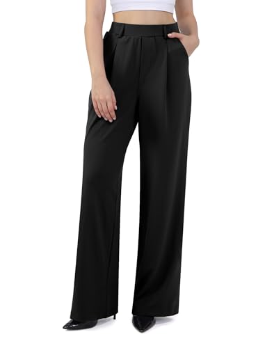 Image of Wide Leg Work Pants for Woman Stretchy Office Slack Dress Pants Business Trousers with Pockets