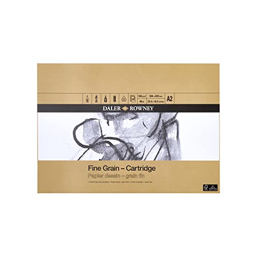 Daler-Rowney Fine Grain Lightly Textured 160gsm A2 Cartridge Drawing Paper Pad, Glued 1 Side, 30 White Sheets, Ideal for Professional Artists & Students