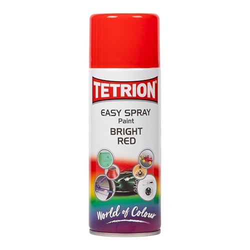 Tetrion Bright Red Spray Paint for Wood, Ceramic, Plastic & Metal - Glossy Finish Quick-Drying 400ml Aerosol