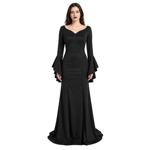JEGERMIG Morticia Addams Costume de Famille Addams pour Halloween, Jeu de rôle, Noir, M