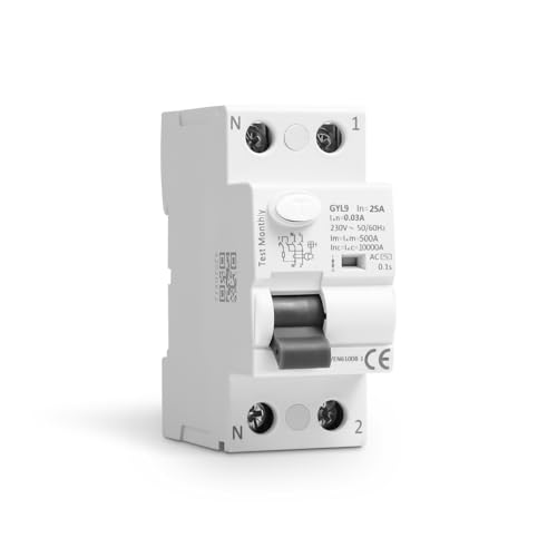 Interruttore Elettromagnetico Differenziale 25A Salvavita 2P 30mA, Protezione Perdite Corrente, Ideale Residenze e Industrie, 240V Montaggio Guida DIN 35 mm