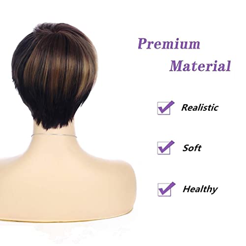 Beweig Short Black Pixie Cut Wig With Blonde Bnags Synthetic Natural Hair Wig For Daily Use #TOP2