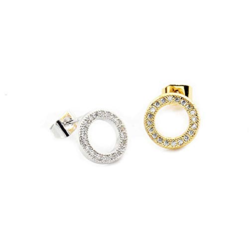 Preisvergleich Produktbild Ewigkeit Glänzende CZ Kreis Ohrstecker Frauen Modeschmuck Geometrische Kristall Winzige runde Ohrringe-Gold-Farbe