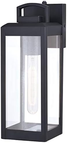 VAXCEL Kinzie Outdoor Porch Light, 5" W x 14.25" H Black Outdoor Lantern, Modern Dusk to Dawn Wall Light for Porch, Patio, Deck, or Front Door