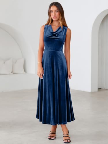 Simplee Womens Cowl Neck Velvet Fall Formal Wedding Guest Midi Dress 2026 — view 2