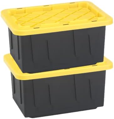 HOMZ 15 Gallon Durabilt Storage Bins, Pack of 2 Heavy Duty Plastic Containers, Secure Snap Lids, 6 Hasp Areas for Tie-Down Straps or Locks, Stackable, Nestable, Organizing Totes