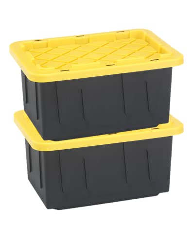 Homz 15 Gallon Durabilt Storage Bins, Pack Of 2 Heavy Duty Plastic Containers, Secure Snap Lids, 6 Hasp Areas For Tie-Down Straps Or Locks, Stackable, Nestable, Organizing Totes #TOP21