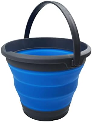 SAMMART Collapsible Bucket (Grey/Marine Blue, 5.5L - Round)