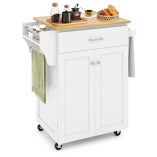 Giantex Rolling Kitchen Island, Kitchen Trolley Cart with Spice Rack,