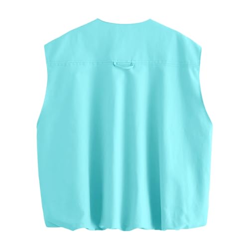 Damen-Westen Sommer Cargo Weste Leichte Sommerwesten Y2k Vingtage Vest Ärmellos Cropped Jacke Mit Taschen und Reißverschluss Herbst Übergangsjacke Outdoor Softshell Damenwesten Jeansweste Übergroße
