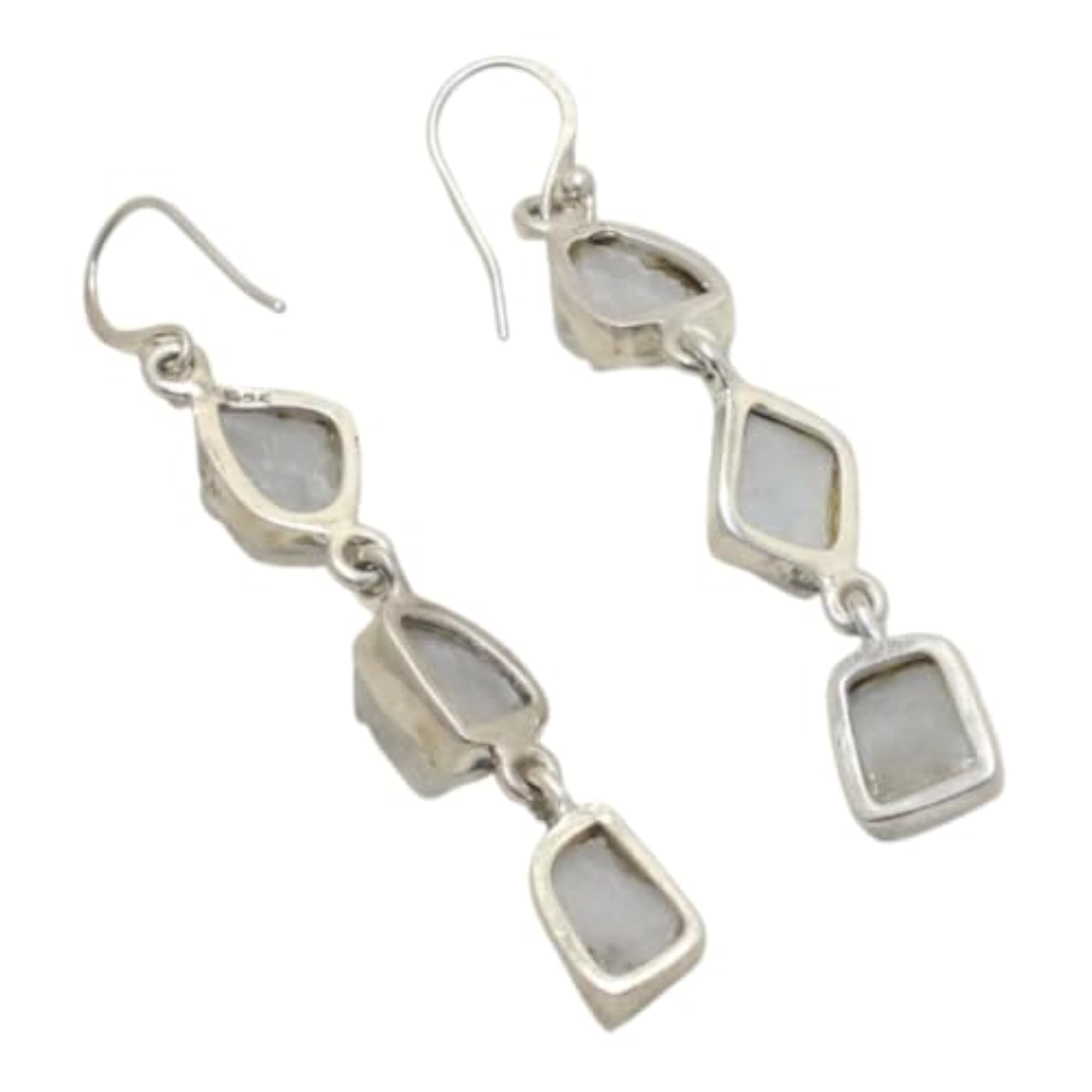 Women's 925 Sterling Silver Natural Rough Rainbow Moonstone Earrings