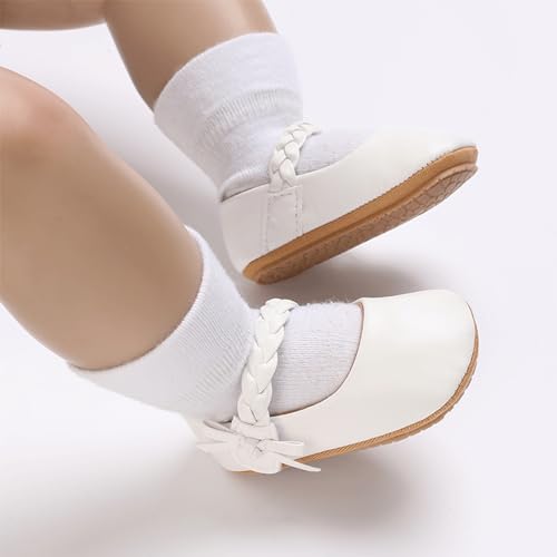 Image of Baby Girl Mary Jane Flats Dress Shoes - Infant Newborn Shoes Anti-Slip Soft PU Leather Party School Wedding Princess Baby Girl Shoes 0-18M