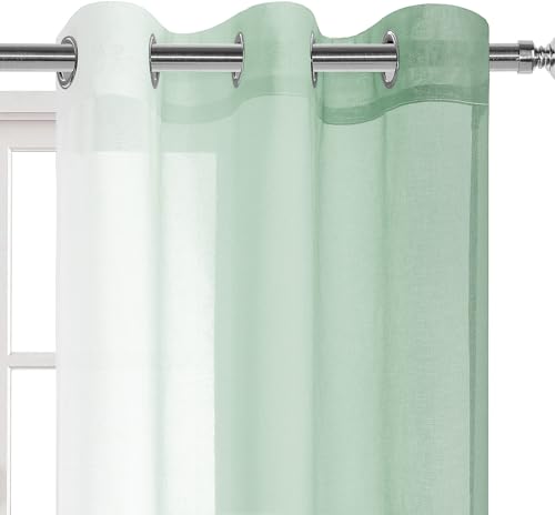DWCN Light Sage Faux Linen Ombre Sheer Curtains - Short Curtains Gradient Semi Voile Curtains for Kitchen and Living Room, Set of 2 Grommet Top Window Curtain Panels, W52 x L54 Inches, Sage Green by DWCN - Used condition - Image 3