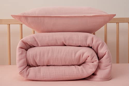 Muslin Baby Quilt, 36"X45", Super Soft Comforter, Nursery Crib Blanket, 100% Muslin Cotton Double Layer Shell & Thermo Fiber Fill, Breathable, Durable For Infant Toddler (Pink) #TOP2