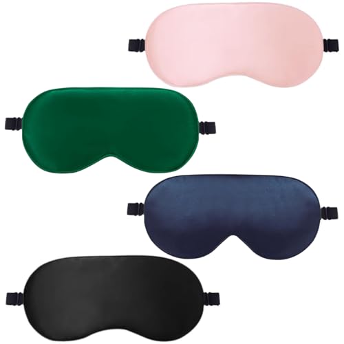 AropaeenGlowry 4-Pack Silk Sleep Mask - 100% Mulberry Silk, Light Blocking, Adjustable Strap (Black Pink Green Blue)