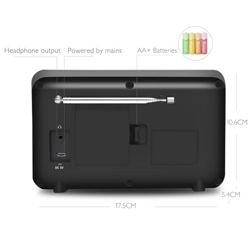 Image of LEMEGA IR1 Portable WIFI Internet Radio,FM Digital Radio,Bluetooth Speaker,Dual Alarms Clock,Sleep Snooze Timer,40 Presets, Headphone-Output,Colour Display,Batteries or Mains Powered - Black Finish