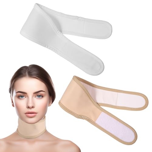 2 Pack Thyroid Castor Oil Neck Wrap Reusable Neck Castor Oil Pack for Thyroid Women Men Comfort Fit (White Khaki)