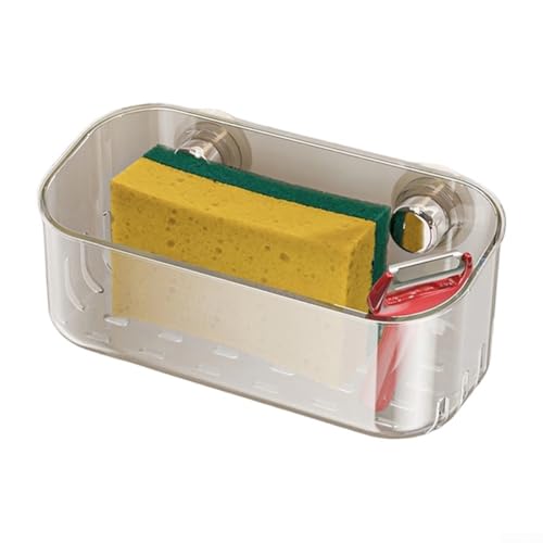 Support mural à ventouse pour évier de cuisine avec design non perforé et matériaux PET + ABS pour évier organisé et encombré (argenté)