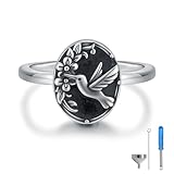 Urn Ring for Ashes 925 Sterling Silver - Cremation Rings Adjustable Oval Memorial Keepsake Jewelry Gifts for Women with W/Funnel Filler Tool (Hummingbird Urn Ring)