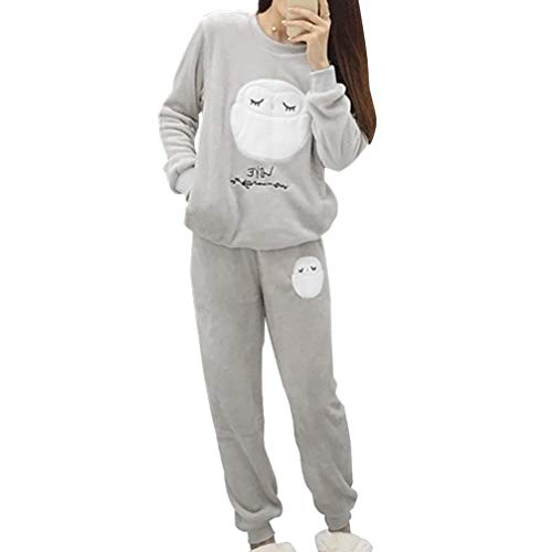 Pijama de manga comprida de flanela FENICAL com estampa de coruja de desenho animado para mulheres e