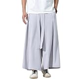 [Yucahype] ワイドパンツ メンズ サルエルパンツ 夏 袴 ズボン ガチョウパンツ 接触冷感 ゆったり 9分丈 涼しい 紐付き 和柄 無地 薄手 和式ズボン ロング ビッグシルエット 大きいサイズ ルームウェア(M ライトグレー)