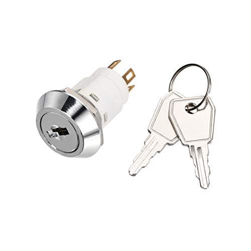 Sourcingmap 16mm 2 Positions Key Locking Push Button Switch with 2 Keys NO NC S1605 1pcs, Silver, S1605-Single pull-1pcs