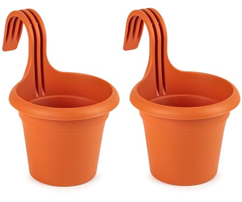 Muddy Hands Pack of 2 - Plastic Hanging Planters Outdoor Garden Fence Balcony Rail Railing Flower Herb Plant Pots (Made from 100% Recycled Plastic) (Terracotta)