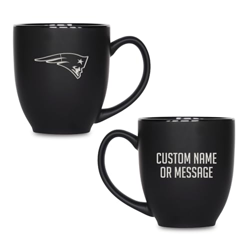 Image of Rico Industries NFL Football 15oz Personalized Laser Engraved Matte Black Ceramic Bistro Mug - For Hot or Cold Drinks