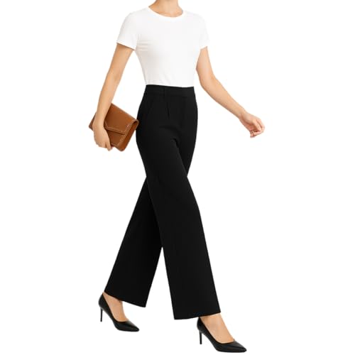 Women's High Elastic Waisted Wide Leg Pants Business Work Trousers Long Straight Suit Pants2