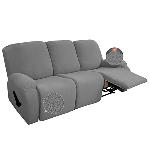 Housse de canapé inclinable 3 places gris jacquard extensible SPOUR