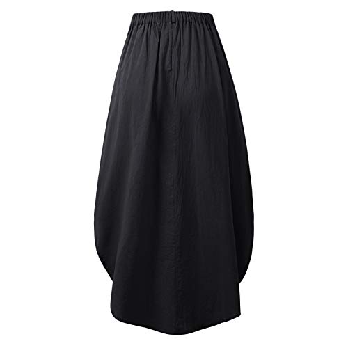 GoolRC Saia longa feminina com cintura elástica com divisão na bainha bolsos macios soltos e solidos