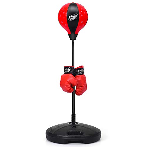 GOPLUS Sac de Frappe sur Pied, Hauteur Adjustable, Socle Stable pour Sable ou Eau, Punching-Ball avec Gants et Pompe, Exercice/Evacuer Le Stress pour Adultes et Enfants 3 Ans+, Rouge (81-122 cm)