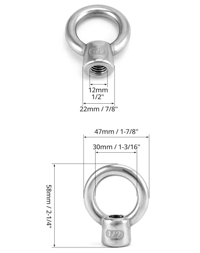 QWORK Lifting Eye Nut, 4 Pack, 1/2" UNC Marine Grade Stainless Steel 316 by QWORK - Image 12