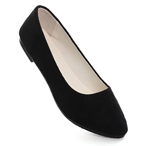 Ztwutang Stunner Women Cute Slip-On Ballet Shoes Soft Solid Classic Pointed Toe Flats Black 38(6) #TOP5