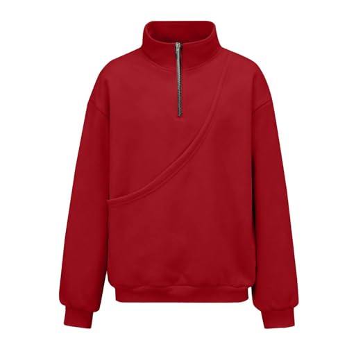 Sudadera sin capucha con cremallera de cuartos bolsillo y soga para gatos rojo L 4