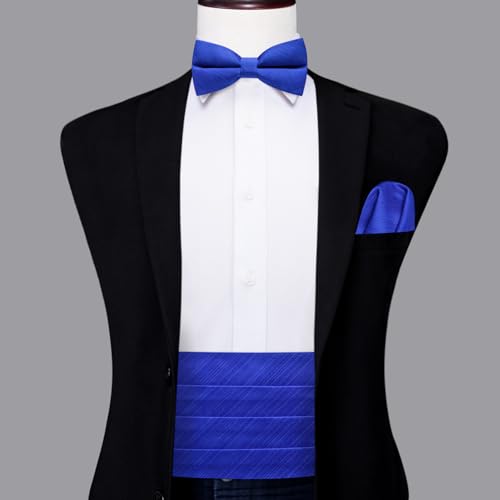 Image of Dubulle Mens Cummerbund and Bow Tie Set Paisley Floral Pretied Bowties for Men Pocket Square Cufflinks Wedding Business