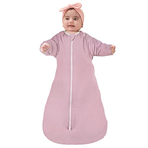 ZIGJOY Shark-Fin Transition Swaddle - 2.5 Tog Long Sleeves Baby Sleeping Bag with Mitten Cuffs, 2-Way Zipper Swaddle Blanket 3-6 Months, Purple