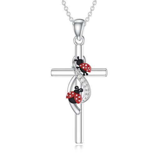 Dorunmo Ladybug Necklace for Women 925 Sterling Silver Ladybug Cross Pendant Necklace Jewelry Gifts for Women Mothers Day Birthday