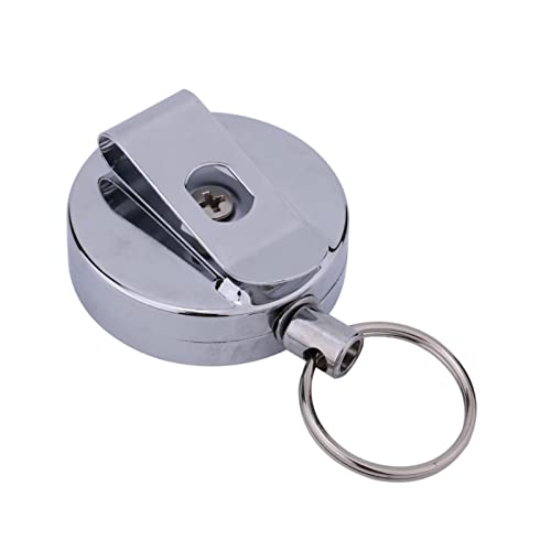 Retractable Recoil Key Ring, Metal Portable Retractable Keychain Belt Clip Holder with 60cm Stainless Steel Rope